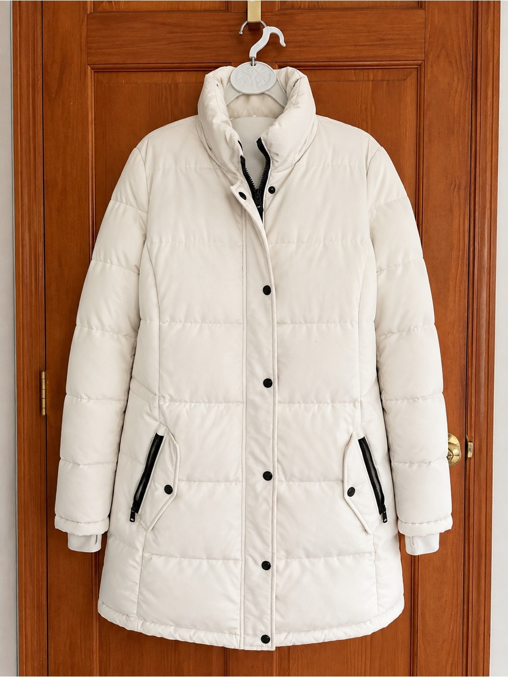 Michael Kors white Quilted Puffer Coat with Black Trim
